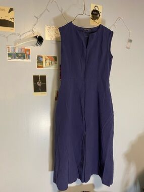 Sleeveless Deep Blue Midi Dress - Elegant Women's Dress. 100% cotton